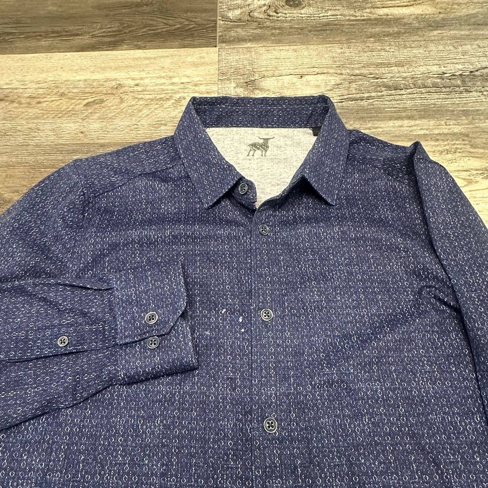 Raffi Shirt Blue Mens L‎ Geometric Patterned Luxury Cotton Long Sleeve Button Up